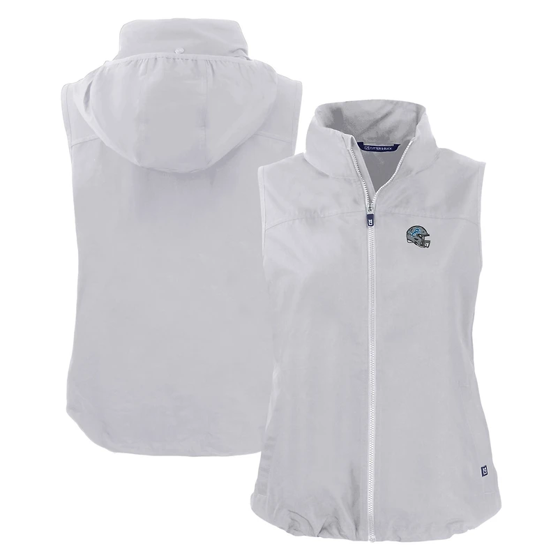 Gilet zippé entièrement recyclé pour femme, gris, avec logo du casque des Lions de Detroit, Cutter & Buck, Charter Eco