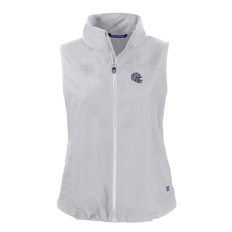 Gilet zippé entièrement recyclé pour femme, gris, avec logo du casque des Lions de Detroit, Cutter & Buck, Charter Eco