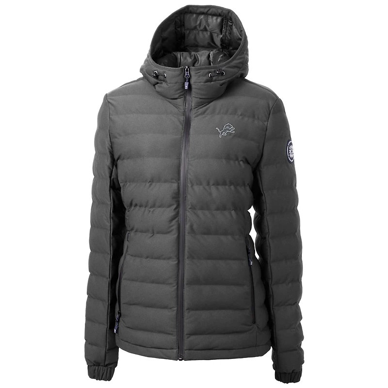 Doudoune à capuche zippée et isolante entièrement pour femme, grise, Detroit Lions Mission Ridge Repreve® Eco, Cutter & Buck