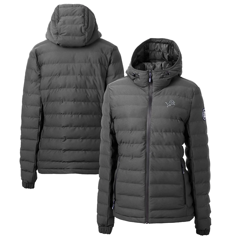 Doudoune à capuche zippée et isolante entièrement pour femme, grise, Detroit Lions Mission Ridge Repreve® Eco, Cutter & Buck