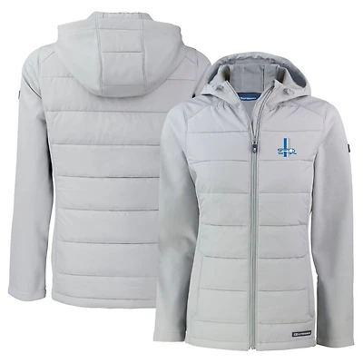 Women's Cutter & Buck  Gray Detroit Lions Throwback Evoke Hybrid Eco Softshell Recycled Full-Zip Hoodie Jacket