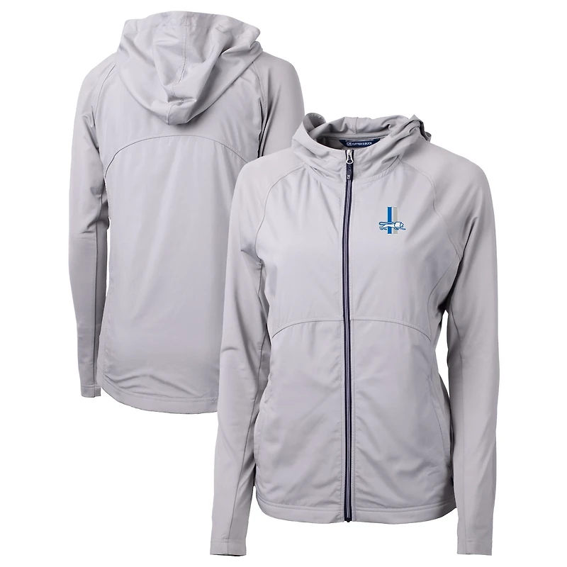 Sweat à capuche hybride recyclé entièrement zippé en tricot écologique avec logo rétro des Lions de Detroit pour femme, gris Cutter & Buck