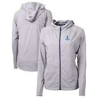 Sweat à capuche hybride recyclé entièrement zippé en tricot écologique avec logo rétro des Lions de Detroit pour femme, gris Cutter & Buck