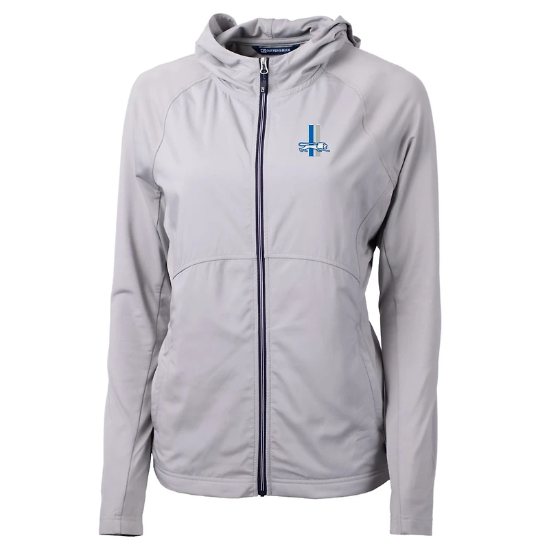 Sweat à capuche hybride recyclé entièrement zippé en tricot écologique avec logo rétro des Lions de Detroit pour femme, gris Cutter & Buck