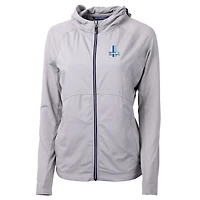 Sweat à capuche hybride recyclé entièrement zippé en tricot écologique avec logo rétro des Lions de Detroit pour femme, gris Cutter & Buck