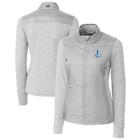 Coupe-vent matelassé hybride à fermeture éclair intégrale pour femme, gris, avec logo rétro des Detroit Lions, Cutter & Buck