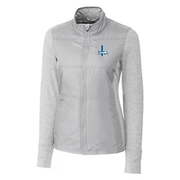 Coupe-vent matelassé hybride à fermeture éclair intégrale pour femme, gris, avec logo rétro des Detroit Lions, Cutter & Buck