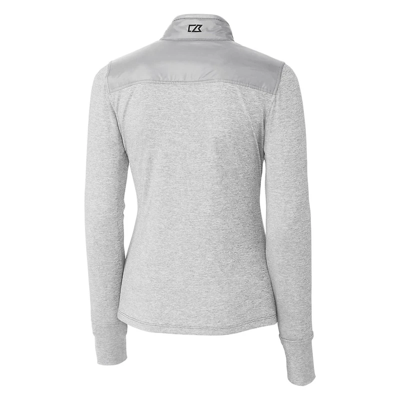 Coupe-vent matelassé hybride à fermeture éclair intégrale pour femme, gris, avec logo rétro des Detroit Lions, Cutter & Buck