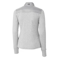 Coupe-vent matelassé hybride à fermeture éclair intégrale pour femme, gris, avec logo rétro des Detroit Lions, Cutter & Buck