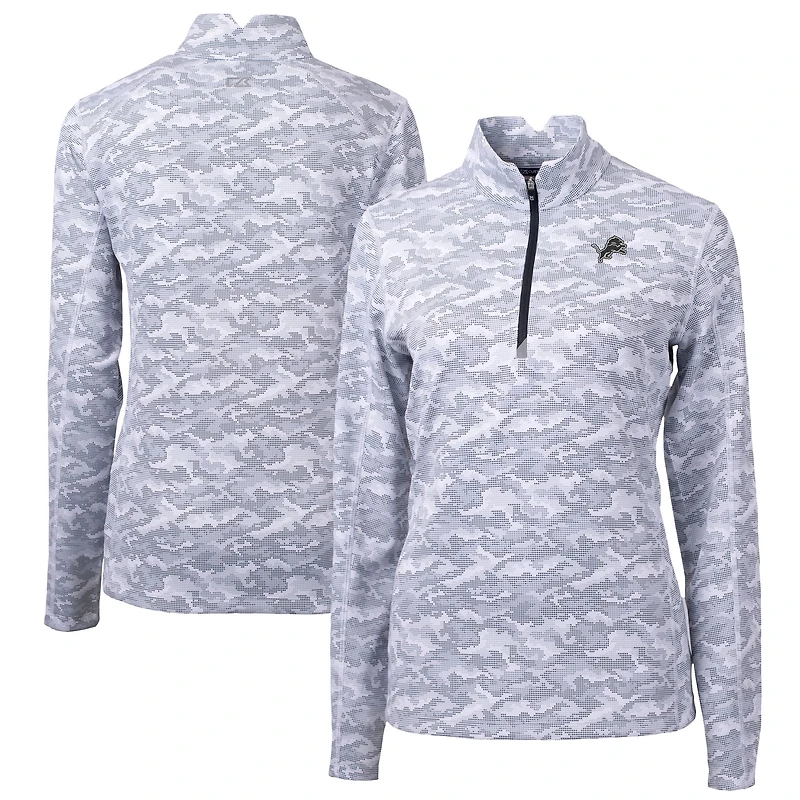 Haut extensible à trois couches et fermeture éclair quart de tour pour femme, gris, Detroit Lions, Traverse, imprimé camouflage, Cutter & Buck