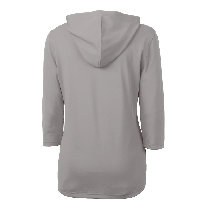 Sweat à capuche demi-zippé manches 3/4 en piqué recyclé Dry Tec pour femme, gris, Cutter & Buck, Detroit Lions