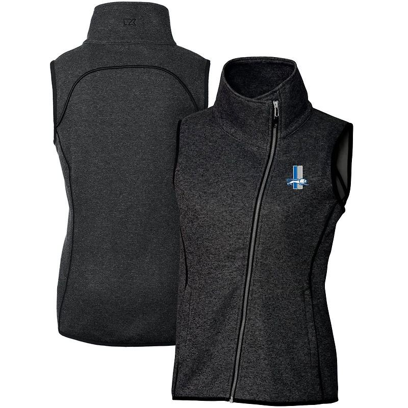 Gilet zippé intégral pour femme Cutter & Buck Heather Charcoal Detroit Lions avec logo rétro Mainsail