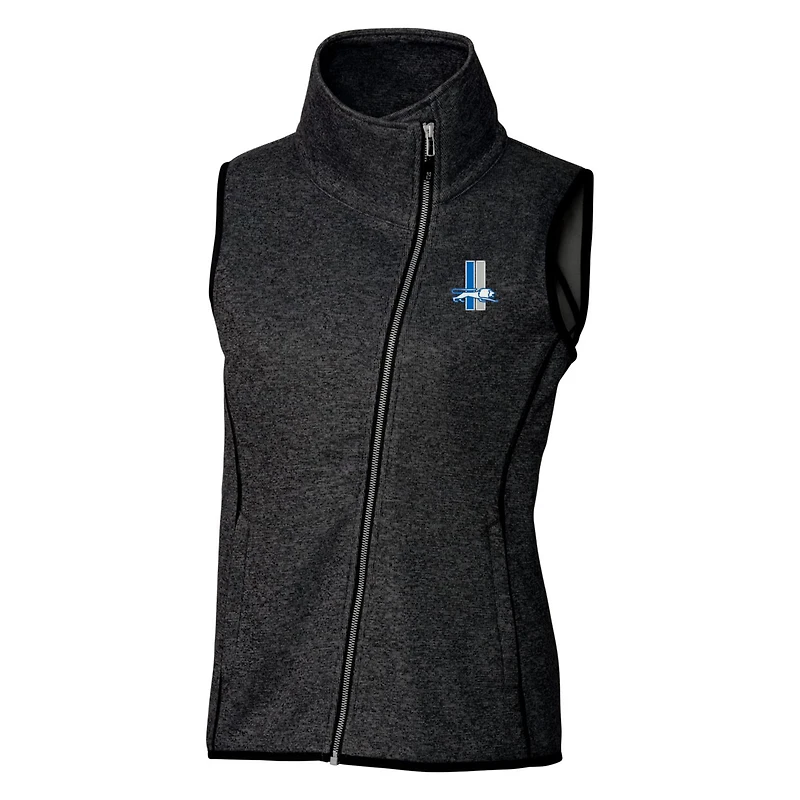 Gilet zippé intégral pour femme Cutter & Buck Heather Charcoal Detroit Lions avec logo rétro Mainsail