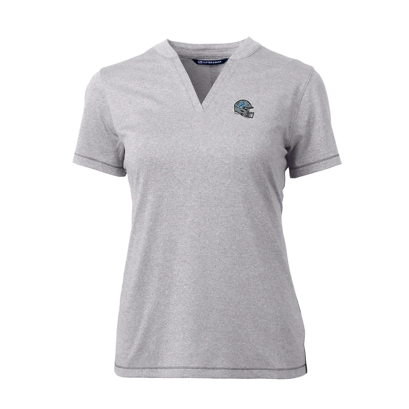 Haut à col en V extensible DryTec Forge pour femme, gris chiné, avec logo du casque des Lions de Detroit, Cutter & Buck