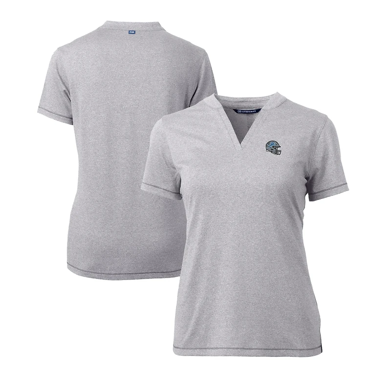 Haut à col en V extensible DryTec Forge pour femme, gris chiné, avec logo du casque des Lions de Detroit, Cutter & Buck