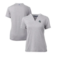 Haut à col en V extensible DryTec Forge pour femme, gris chiné, avec logo du casque des Lions de Detroit, Cutter & Buck