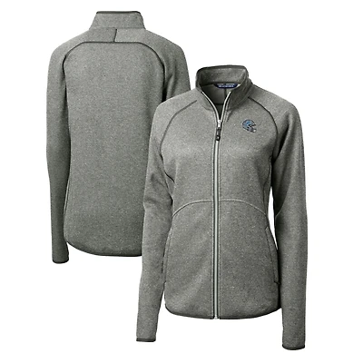 Veste en tricot à fermeture éclair intégrale pour femme, coupe-vent et buck, gris chiné, avec logo du casque des Lions de Detroit