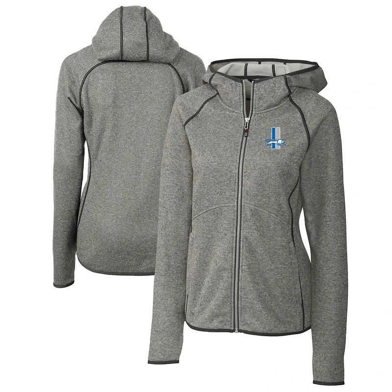 Veste zippée intégrale pour femme Cutter & Buck, gris chiné, avec logo rétro des Lions de Detroit
