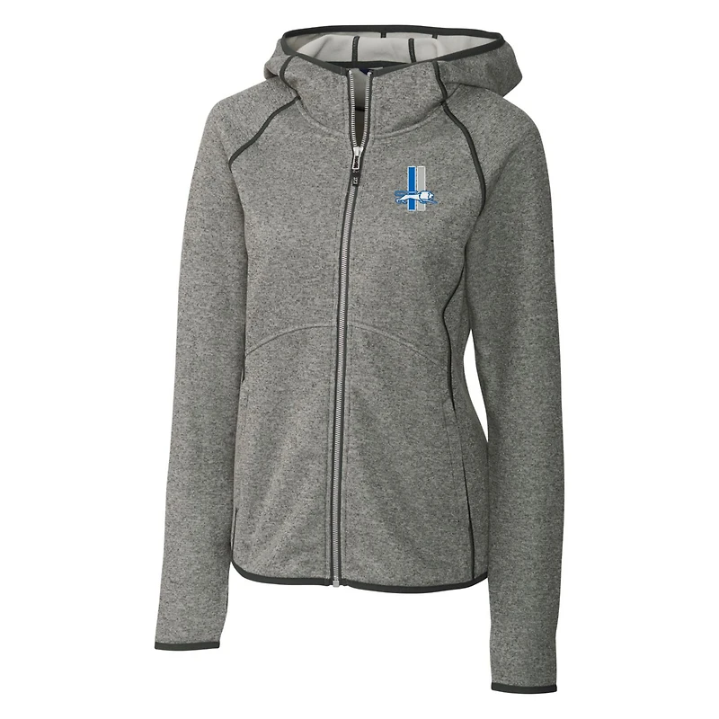 Veste zippée intégrale pour femme Cutter & Buck, gris chiné, avec logo rétro des Lions de Detroit