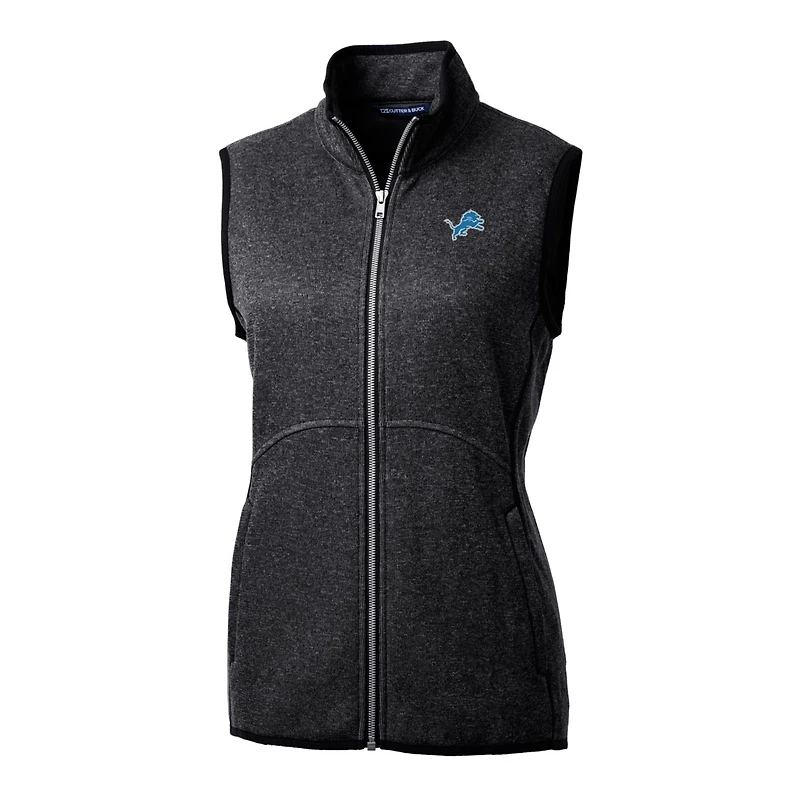 Gilet en tricot à fermeture éclair intégrale pour femme, couleur anthracite chiné, des Detroit Lions, Cutter & Buck