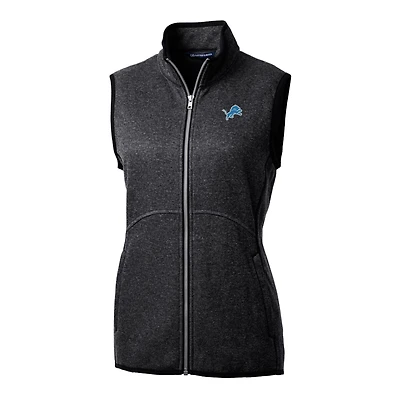 Gilet en tricot à fermeture éclair intégrale pour femme, couleur anthracite chiné, des Detroit Lions, Cutter & Buck