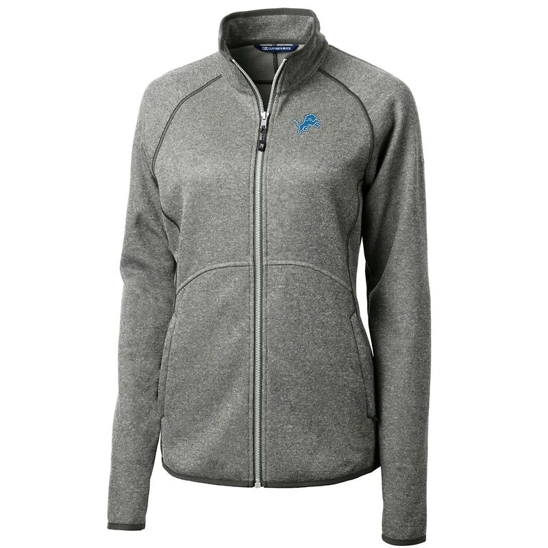 Women's Cutter & Buck Heathered Gray Detroit Lions Mainsail Sweater-Knit Full-Zip Jacket