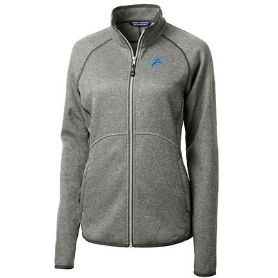 Women's Cutter & Buck Heathered Gray Detroit Lions Mainsail Sweater-Knit Full-Zip Jacket