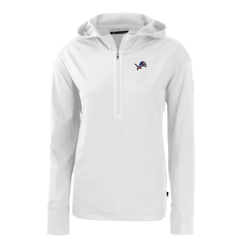 Sweat à capuche demi-zippé écologique Daybreak des Detroit Lions pour femme, blanc, Cutter & Buck
