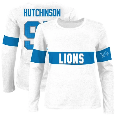T-shirt Fanatics pour femmes Aidan Hutchinson Ash Detroit Lions, grande taille, nom et numéro