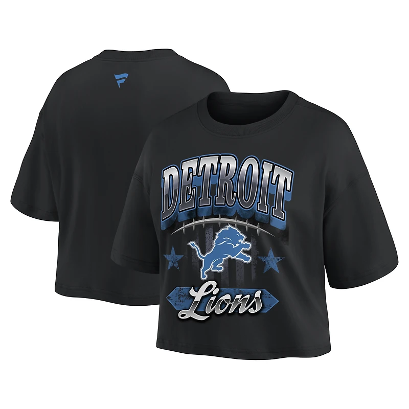 T-shirt court Fanatics noir pour femmes, style américain, Detroit Lions