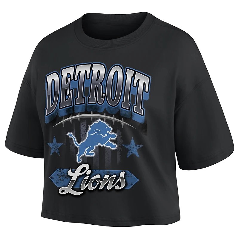 T-shirt court Fanatics noir pour femmes, style américain, Detroit Lions