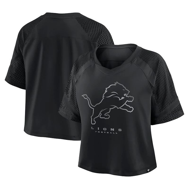 Women's Fanatics Black Detroit Lions Oversized Raglan V-Neck Blackout Fashion Jersey