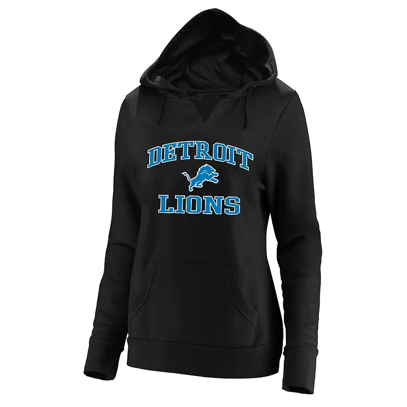 Sweat à capuche Fanatics noir Detroit Lions grande taille pour femme, col en V, motif cœur et âme.