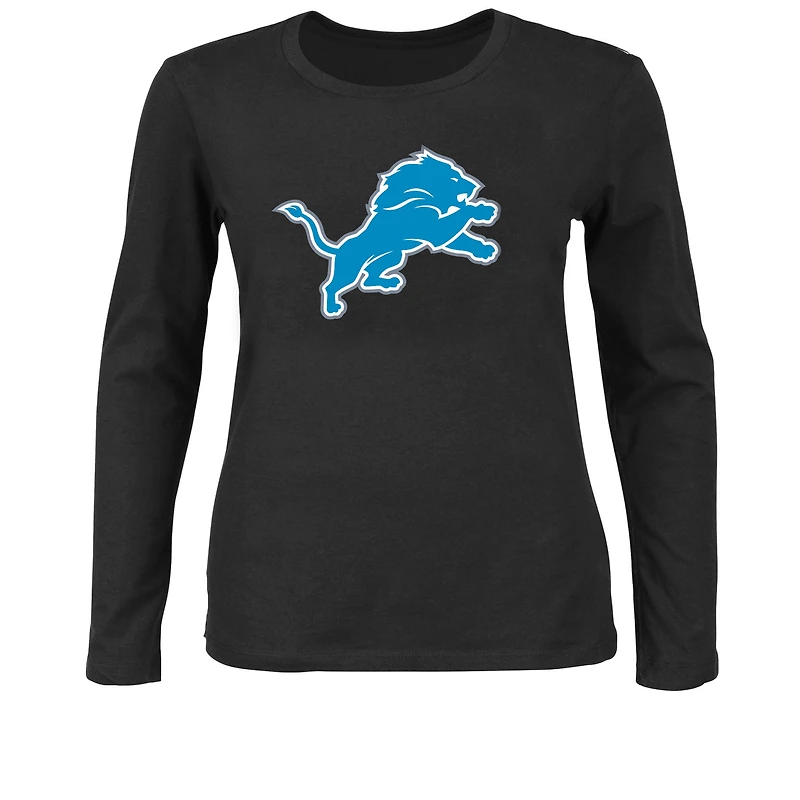 Women's Fanatics Black Detroit Lions Plus Primary Logo Long Sleeve T-Shirt
