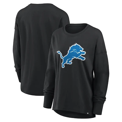 T-shirt à manches longues Fanatics Black Detroit Lions pour femmes, coupe décontractée.