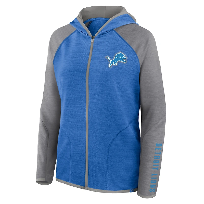 Sweat à capuche zippé bleu/gris pour femme Fanatics Detroit Lions Redzone End Around Pass Raglan