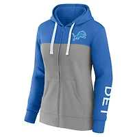 Women's Fanatics Blue/Silver Detroit Lions Take The Field Color Block Full-Zip Hoodie