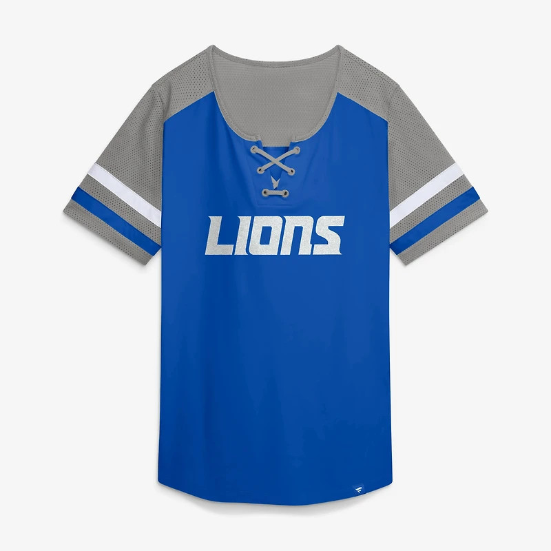 T-shirt à lacets Fanatics Blue Detroit Lions Curl Route Athena pour femmes