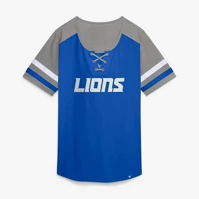T-shirt à lacets Fanatics Blue Detroit Lions Curl Route Athena pour femmes