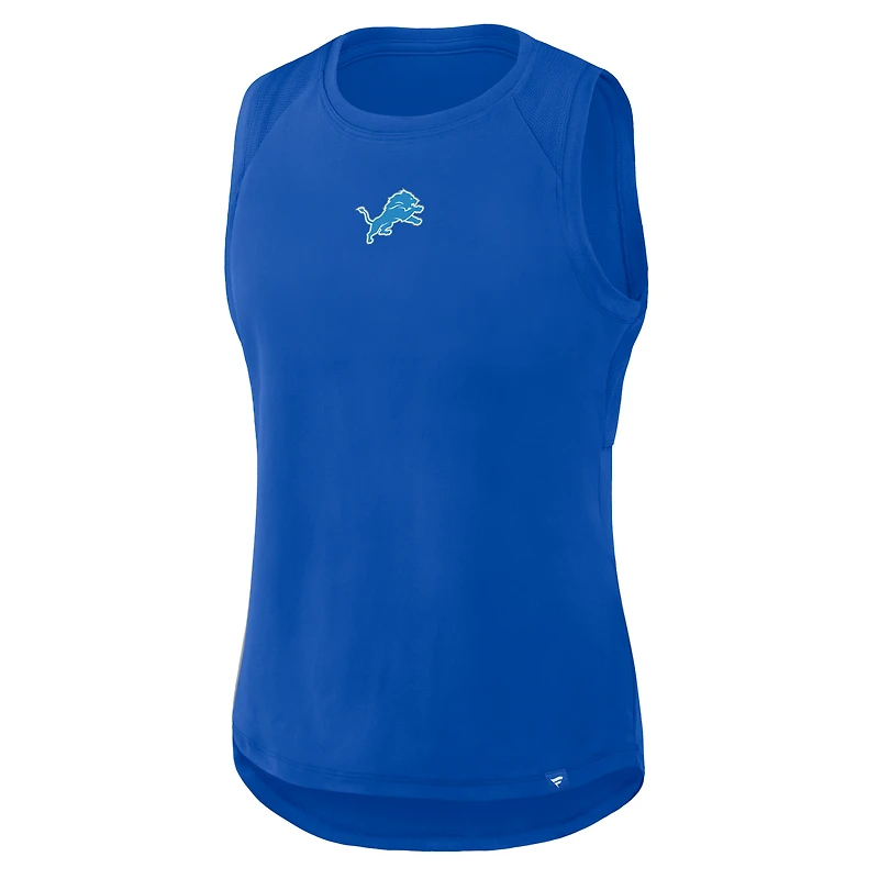 Débardeur de performance Fanatics Blue Detroit Lions pour femme, dos en maille drapée