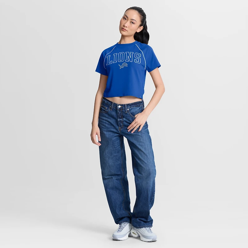 Haut court raglan tri-blend bleu Detroit Lions pour femme (Fanatics)