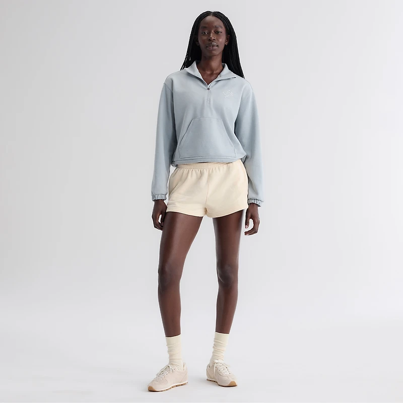 Pull à col zippé oversize bleu Detroit Lions pour femme de la marque Fanatics, en mélange trois matières.