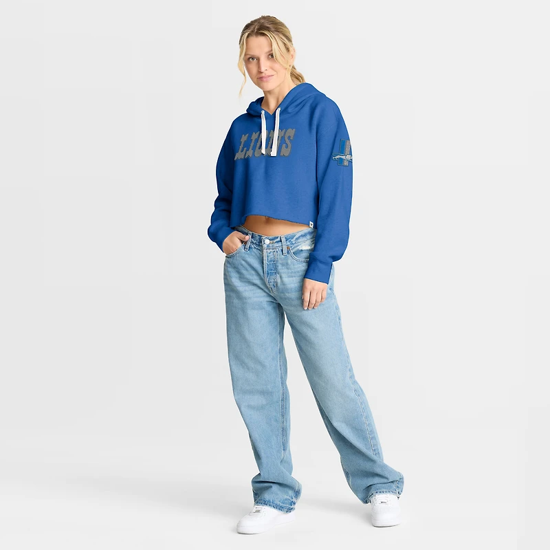Sweat à capuche court oversize Fanatics Blue Detroit Lions pour femme