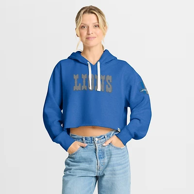 Sweat à capuche court surdimensionné bleu Detroit Lions Fanatics pour femme