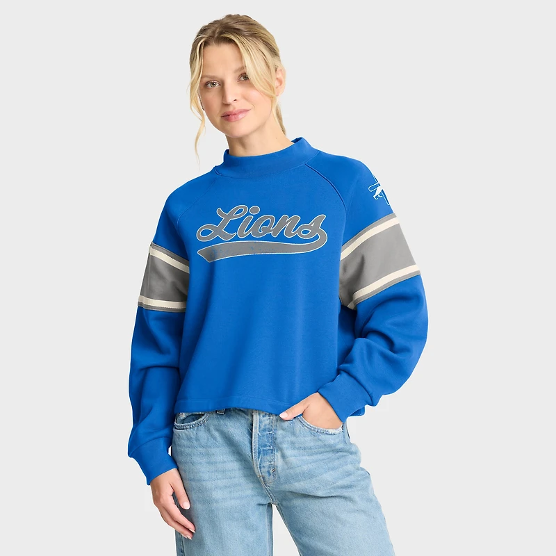 Women's Fanatics Blue Detroit Lions Oversized Hometown Toss Sweep Mock Neck Pullover
