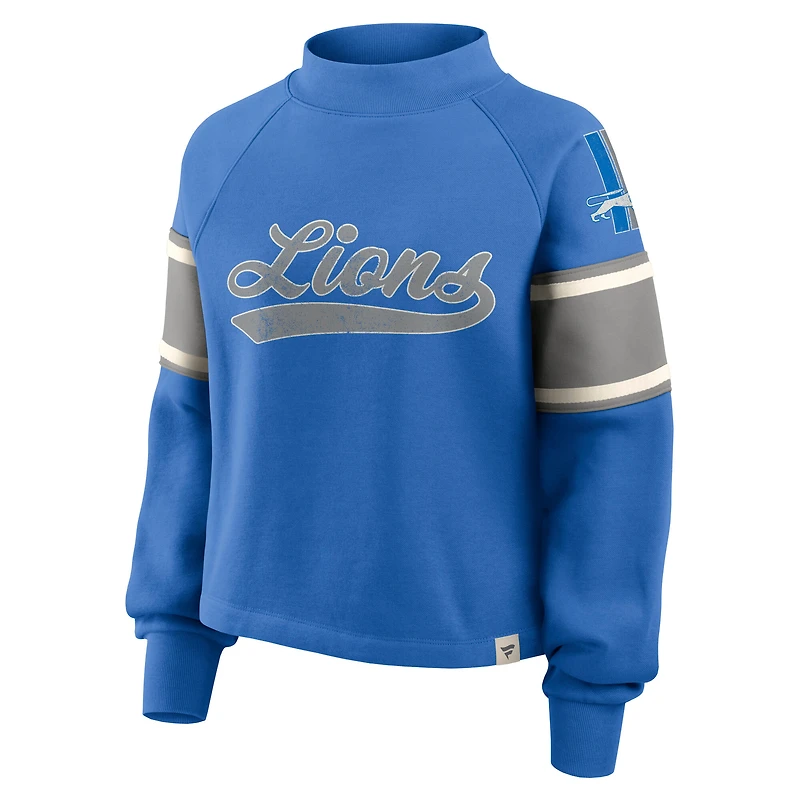 Women's Fanatics Blue Detroit Lions Oversized Hometown Toss Sweep Mock Neck Pullover