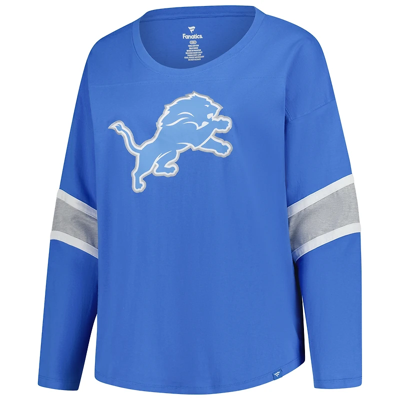 Women's Fanatics Blue Detroit Lions Plus Redzone 3/4-Sleeve Scoop Neck T-Shirt