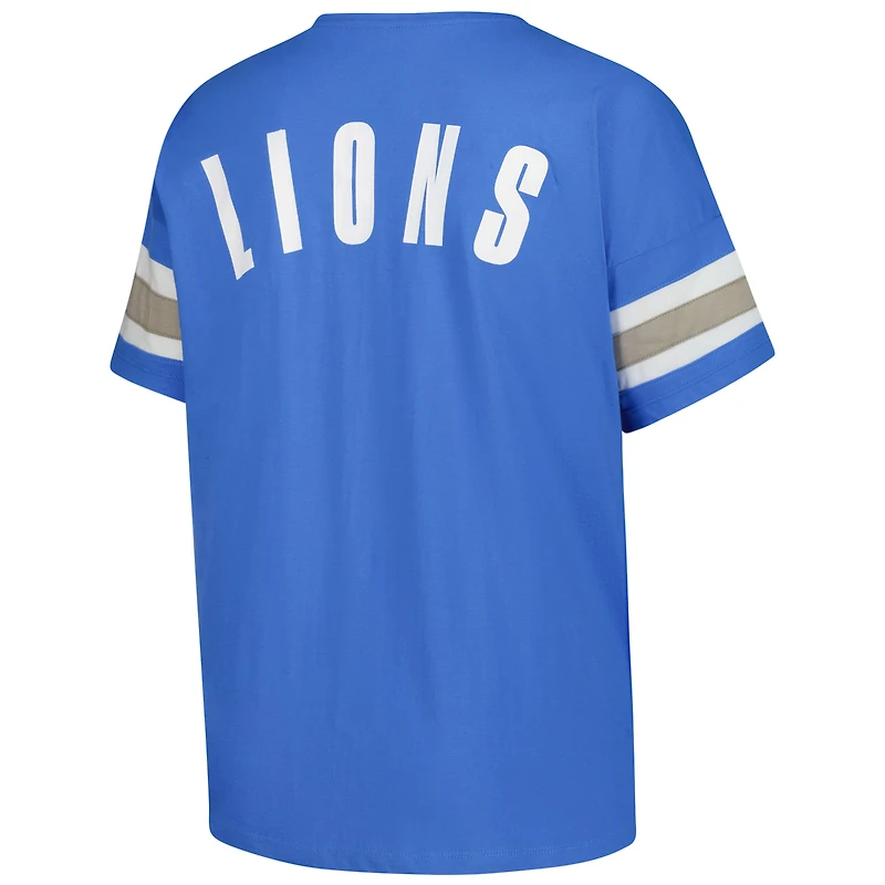 T-shirt à col cranté Redzone bleu Fanatics pour femme, grande taille, des Lions de Detroit