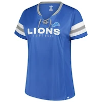 T-shirt à lacets et col cranté Athena Redzone pour femme, bleu, grande taille, avec strass, des Lions de Detroit