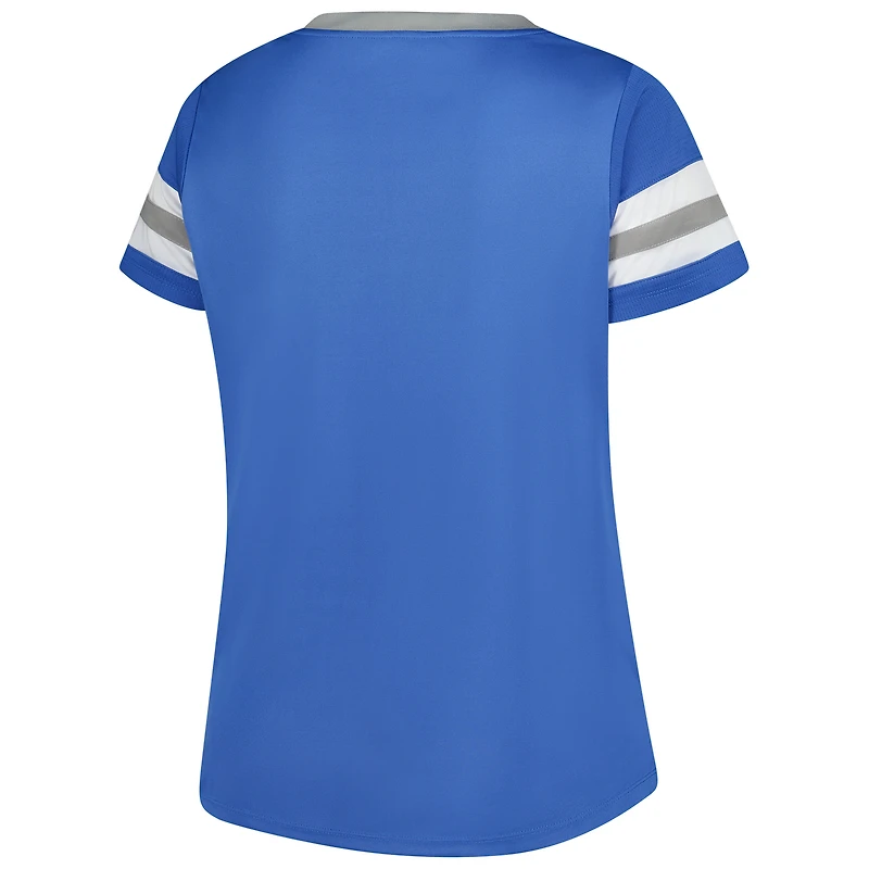 T-shirt à lacets et col cranté Athena Redzone pour femme, bleu, grande taille, avec strass, des Lions de Detroit